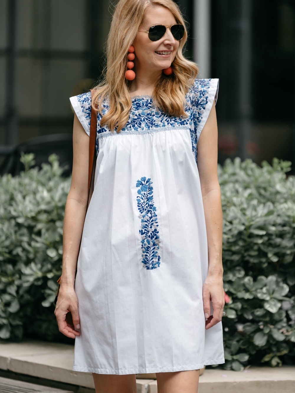 Mi Golondrina / White Blue Embroidered Dress